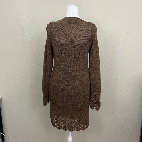 y2k brown girly boho granola long line cardigan sweater - Picture 6 of 8